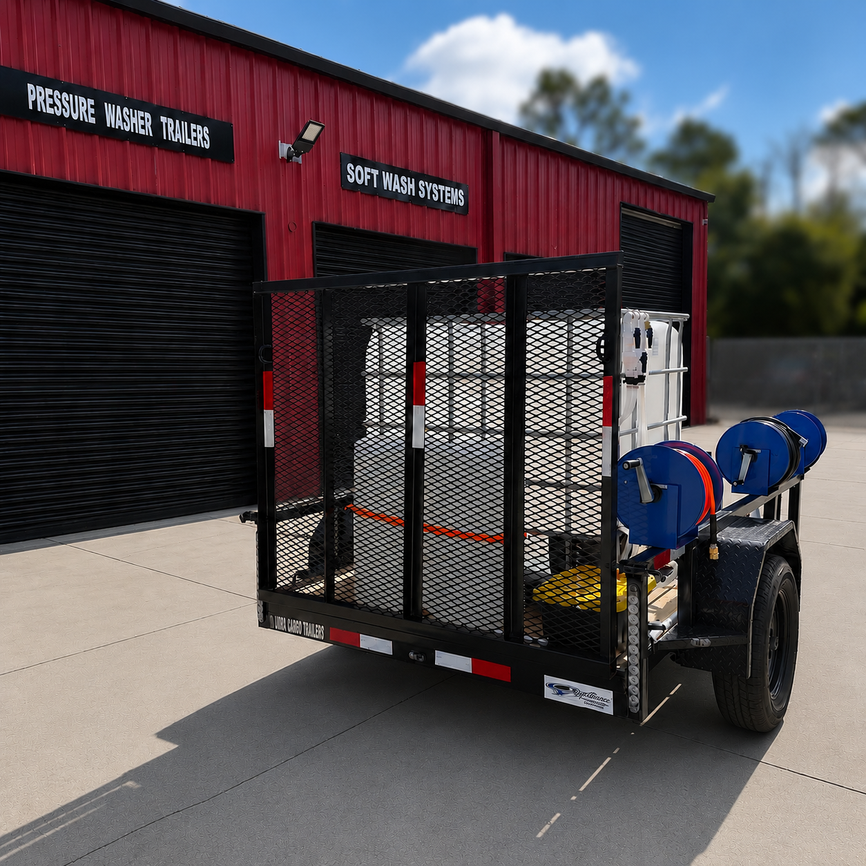 <b>5x8 Cyclone CAT IProStart </b> </br> Pressure & Softwash Trailer</br> 16 hp 4000psi 4gpm + 3.5gpm Softwash System - Includes 14" QC Surface Cleaner