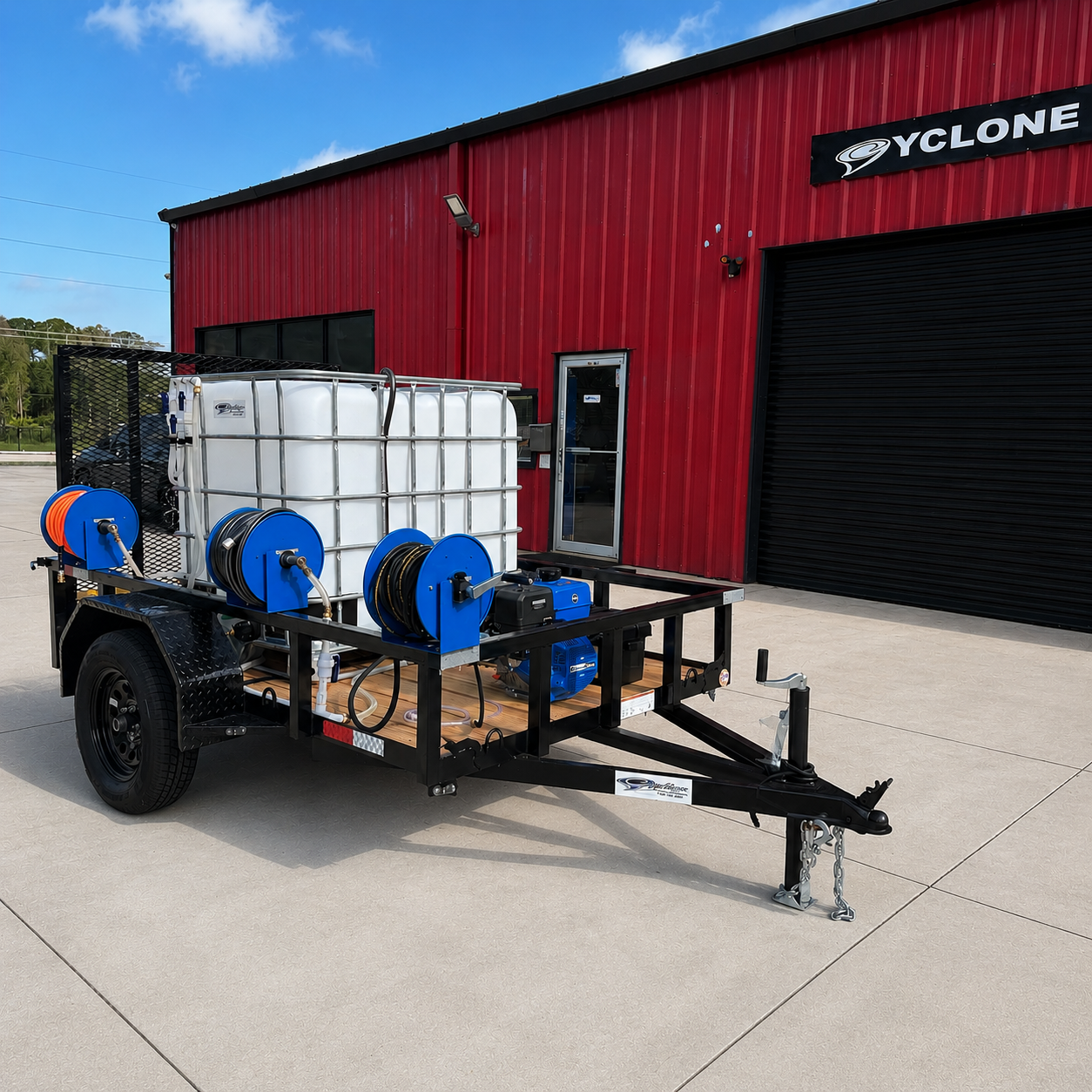 <b>5x8 Cyclone CAT IProStart </b> </br> Pressure & Softwash Trailer</br> 16 hp 4000psi 4gpm + 3.5gpm Softwash System - Includes 14" QC Surface Cleaner
