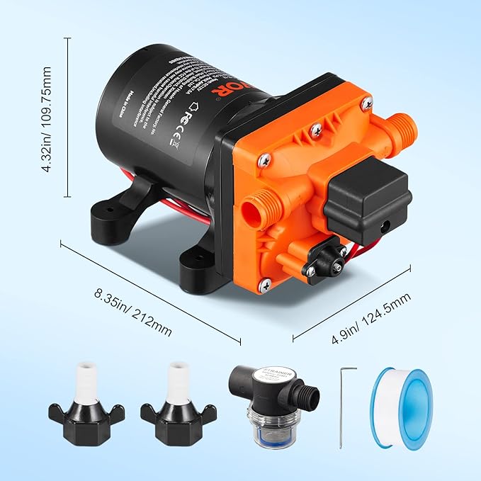 SoftWash Pump - 3.5 Diaphragm Pump - 3.5 GPM Flow, 55 PSI Rated Pressure (40-80 PSI Adjustable), 1/2" MNPT