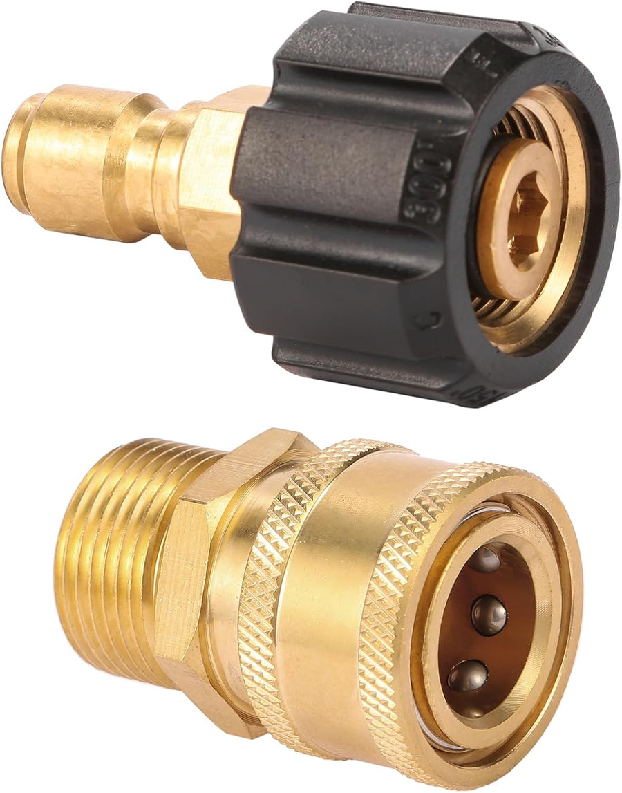 Pressure Washer Quick Connect Fittings, M22 14mm to 1/4 Inch Quick Connect Pressure Washer Adapter Set, 2 Pieces