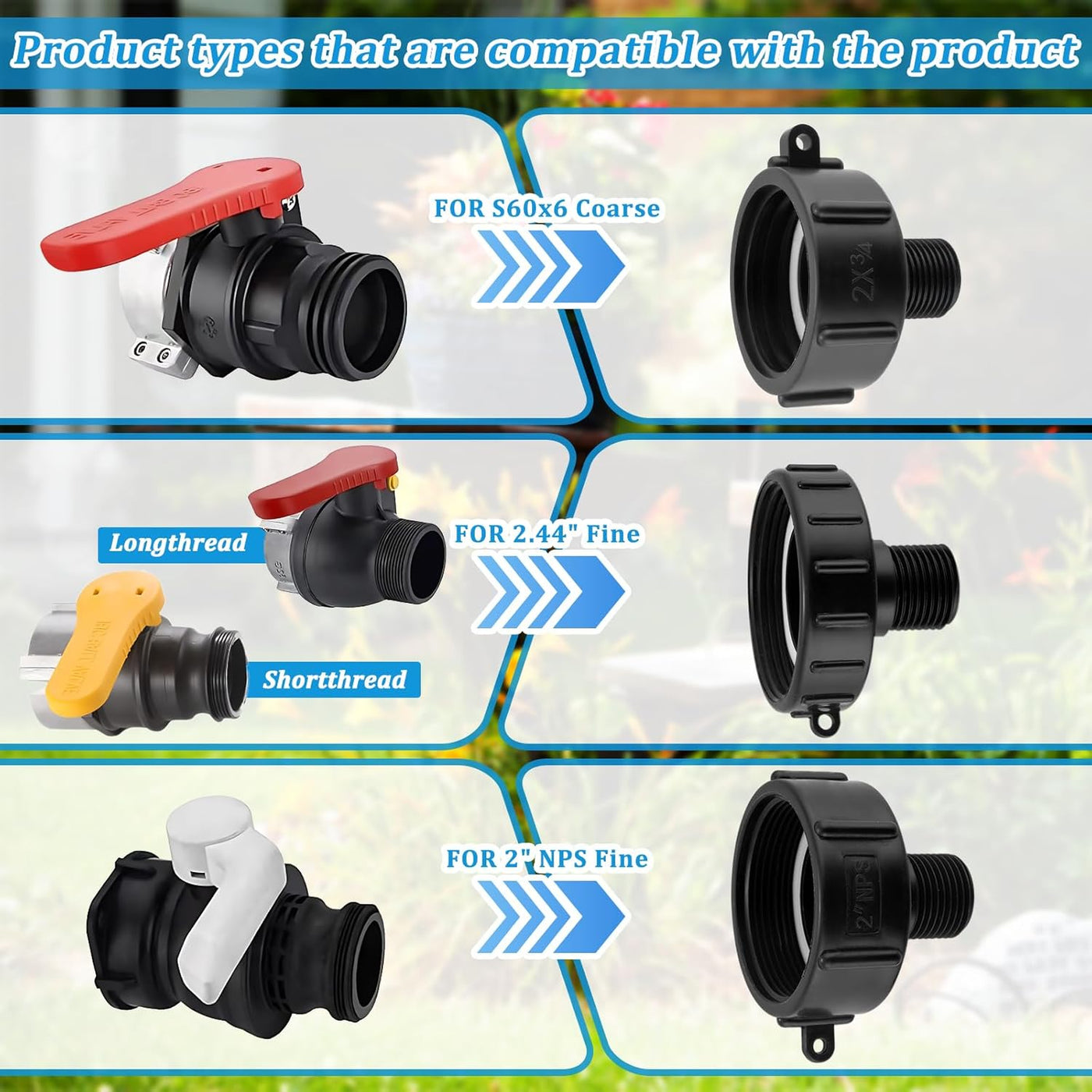 Soft Wash 250 Gallon IBC Water tote Hose Adapter, Food Grade IBC Drain Adapter,Water Hose Male Adapter for Garden Hose,2" coarse Thread X Male 3/4" G Hose