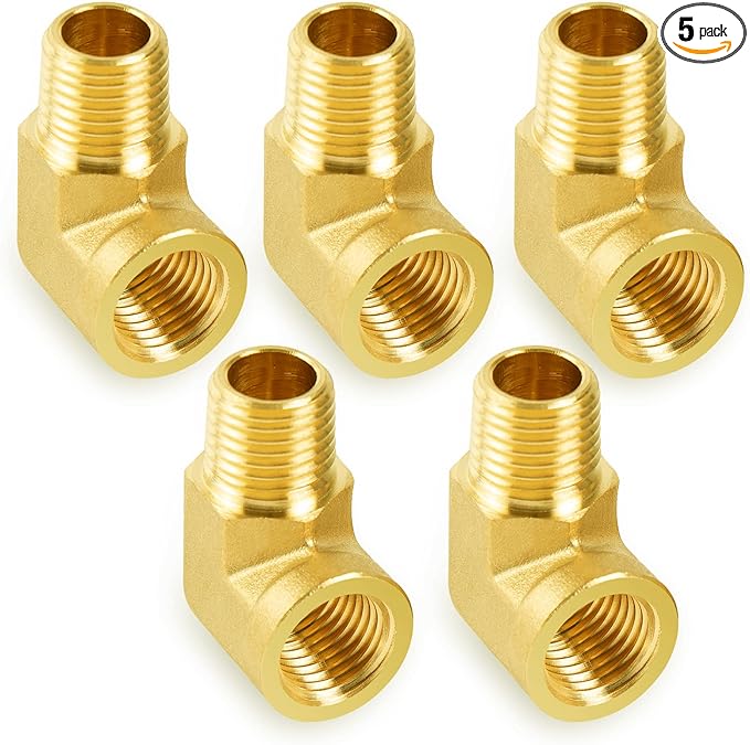 Pressure Washer Fitting -  Brass Pipe Fitting, 90 Degree Barstock Street Elbow 1/4" NPT Female x 1/4" NPT Male Thread Adapter(5-PACK)