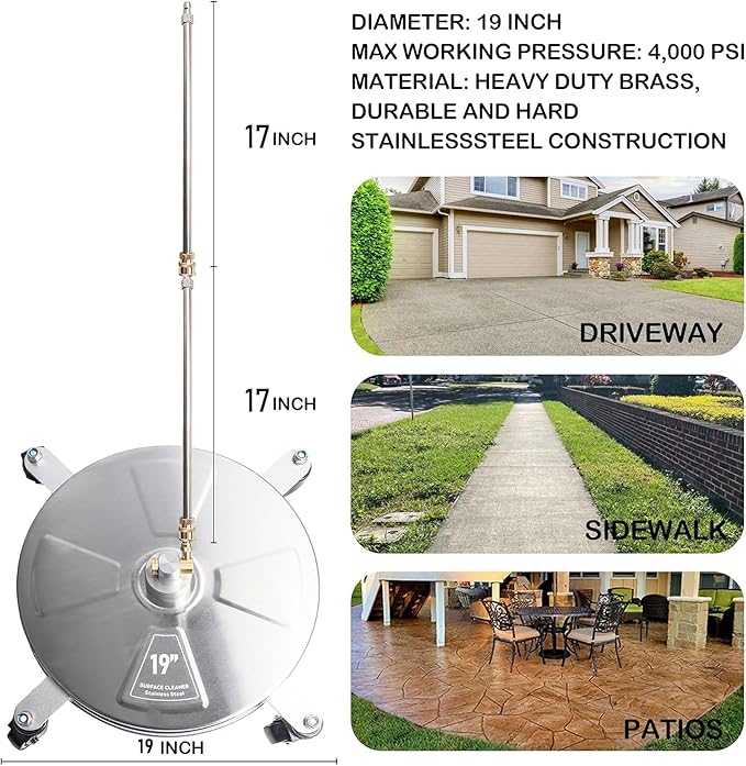 Pressure Washer Surface Cleaner - Cyclone  19 inch 4-Wheel, Stainless Steel, 3/8" Quick-Connect Kit *BRAND NEW*
