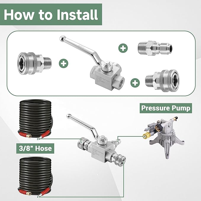 Pressure Washer Ball Valve - 3 Way High Pressure Ball Valve Kit, Power Wash  Line Switching Valve, 3/8" Quick Connect for Power Washer Hose, 4500 PSI