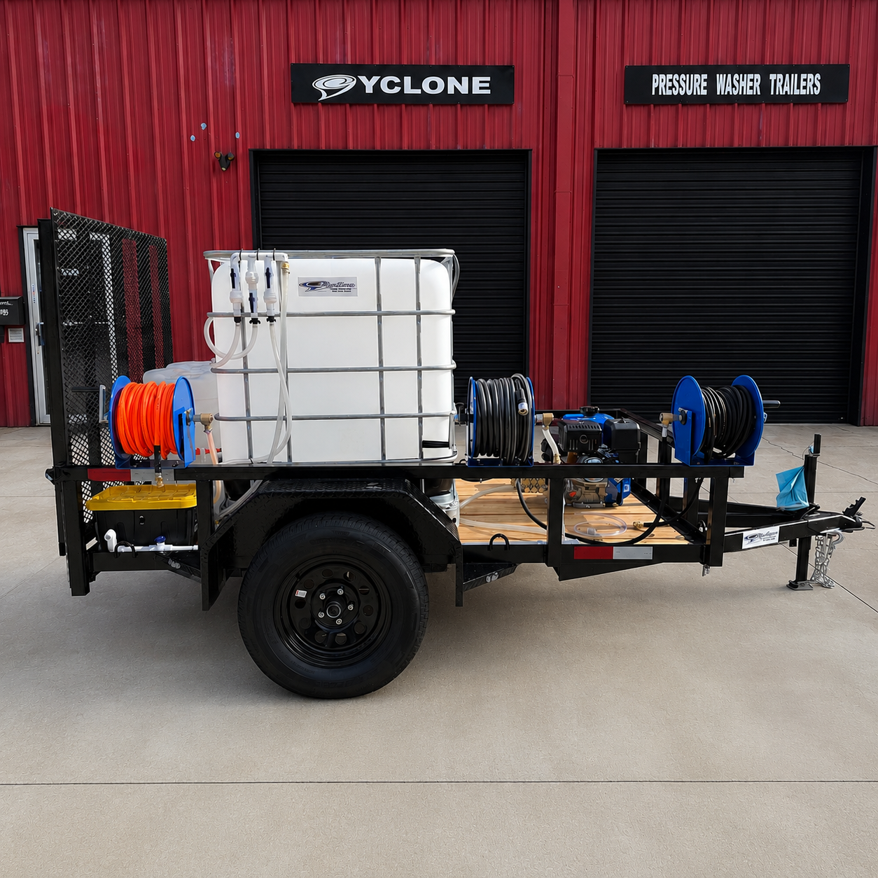 <b>5x8 Cyclone CAT IProStart </b> </br> Pressure & Softwash Trailer</br> 16 hp 4000psi 4gpm + 3.5gpm Softwash System - Includes 14" QC Surface Cleaner