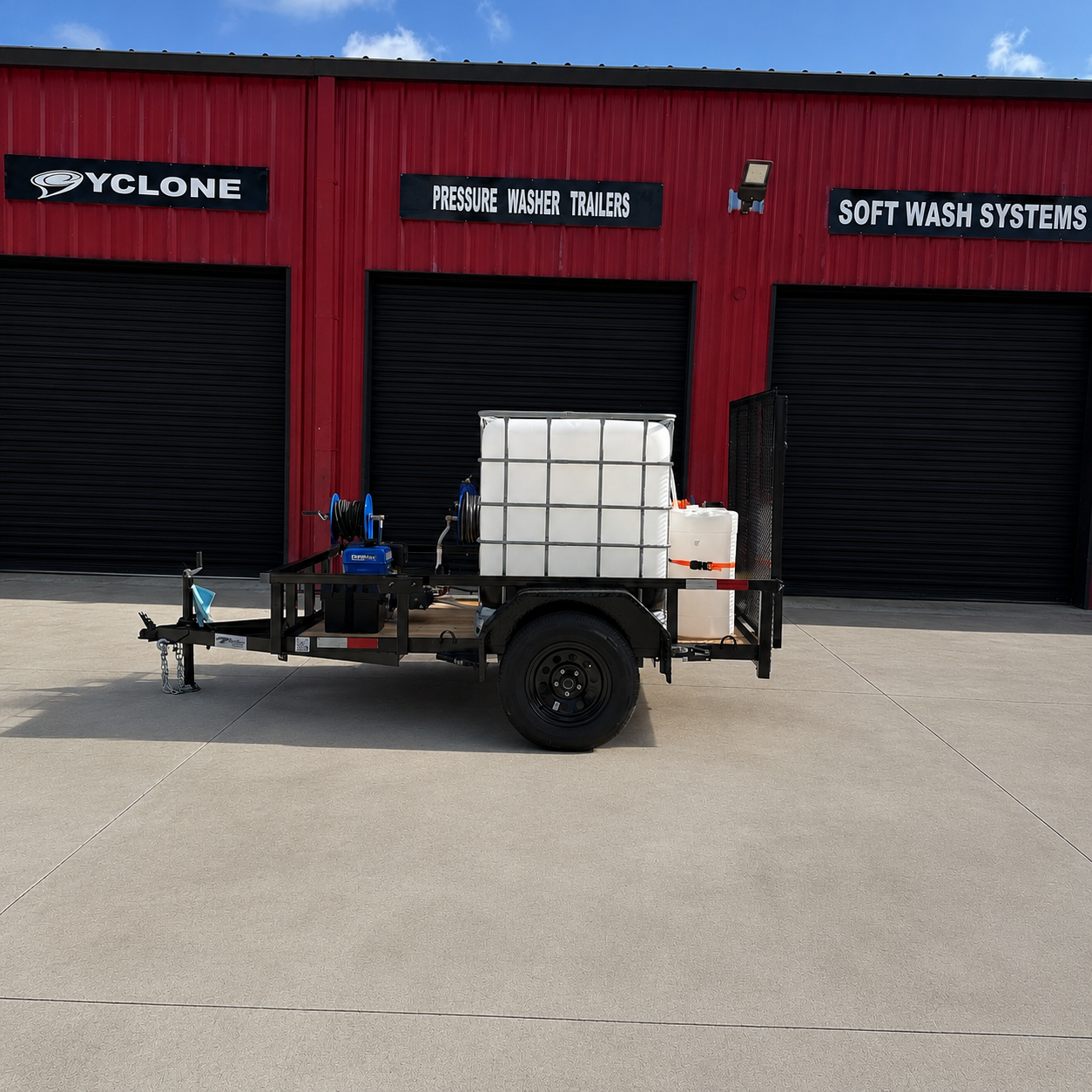 <b>5x8 Cyclone CAT IProStart </b> </br> Pressure & Softwash Trailer</br> 16 hp 4000psi 4gpm + 3.5gpm Softwash System - Includes 14" QC Surface Cleaner