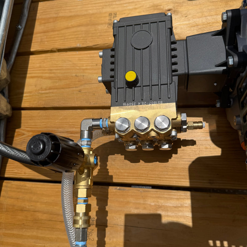 Cyclone soft wash hose reel and plumbing detail