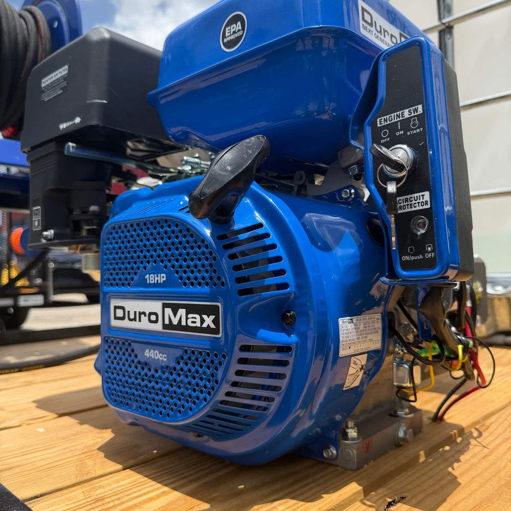 Soft wash tanks and hose reel mounted on Cyclone trailer