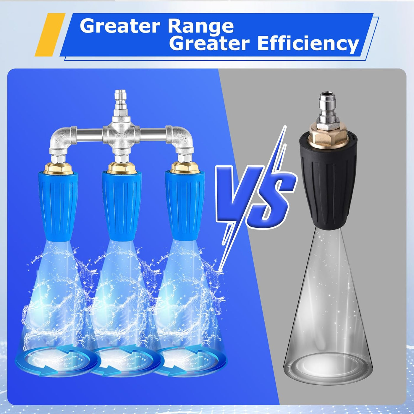 Pressure Washer Nozzle - 3 way -Triple Turbo Nozzle Pressure Washer, 3-in-1 Power Washer Turbo Nozzle with 1/4" Quick Connect, 360° Rotating Turbo Nozzle Tip- 4000 PSI, 4-6 GPM, 2.0 Orifice, Blue