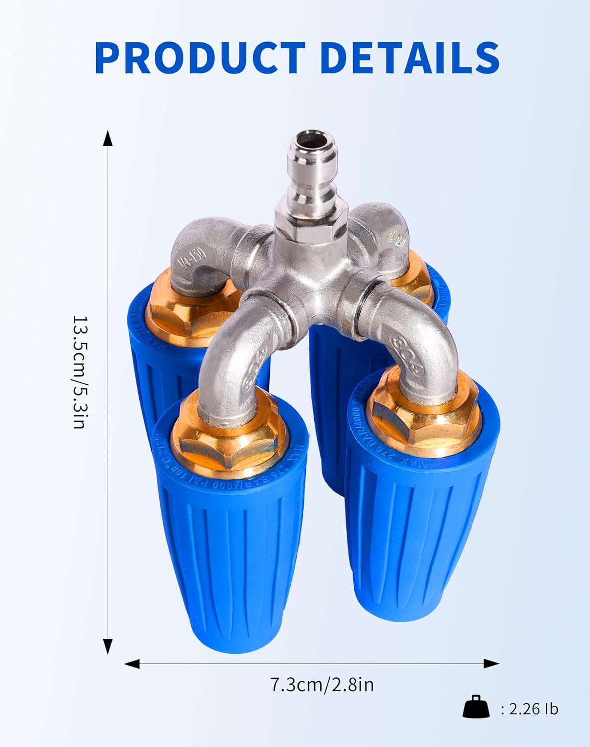 Pressure Washer Nozzle - 4-in-1 Turbo Nozzle Pressure Washer, 2.0 Orifice Quadruple Turbo Nozzle, 360° Rotating Turbo Nozzle with 1/4" Quick Connector, 4000 PSI