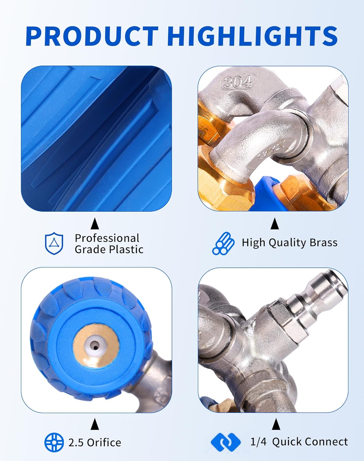 Pressure Washer Nozzle - 4-in-1 Turbo Nozzle Pressure Washer, 2.0 Orifice Quadruple Turbo Nozzle, 360° Rotating Turbo Nozzle with 1/4" Quick Connector, 4000 PSI