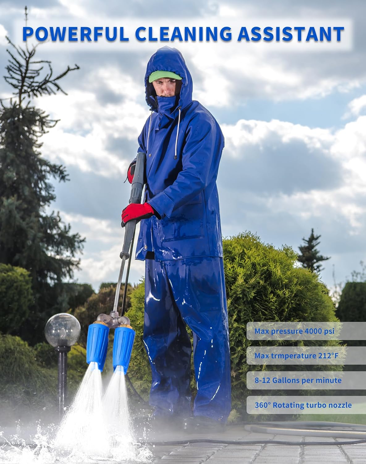 Pressure Washer Nozzle - 4-in-1 Turbo Nozzle Pressure Washer, 2.0 Orifice Quadruple Turbo Nozzle, 360° Rotating Turbo Nozzle with 1/4" Quick Connector, 4000 PSI