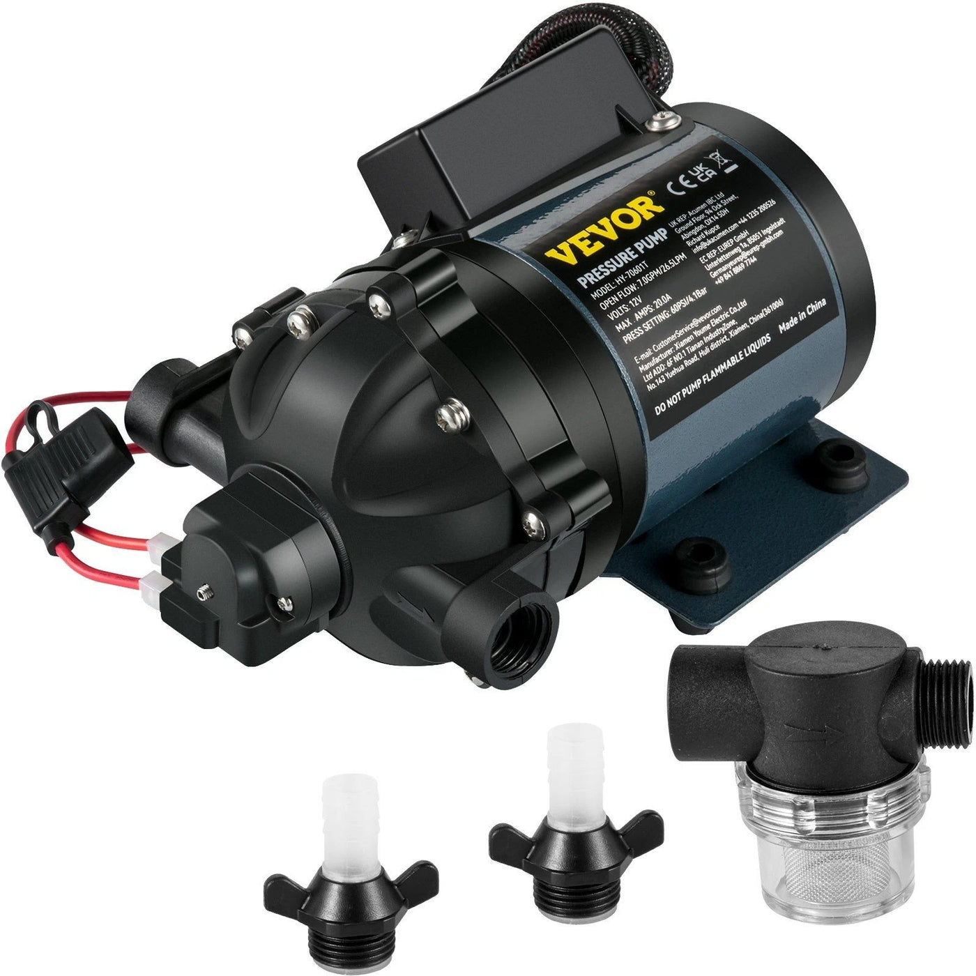 SoftWash Pump - 7.0  Cyclone 12V DC, 7 GPM 60-100 PSI, Max. 10 FT Lift Self Priming Pump